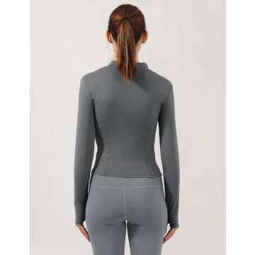 Locachy Women's Lightweight Stretchy Workout Full Zip Running Track Jacket with Thumb Holes Grey S