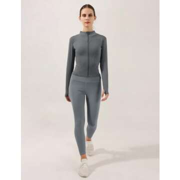Locachy Women's Lightweight Stretchy Workout Full Zip Running Track Jacket with Thumb Holes Grey S