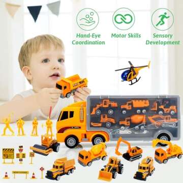 ALOTJOY 13 Pcs Engineering Die-cast Toys for Kids