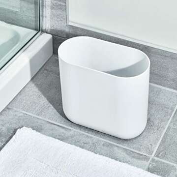 iDesign Slim Oval Plastic Waste Basket The Cade Collection, 10.56” x 5.5” x 9.77”, White