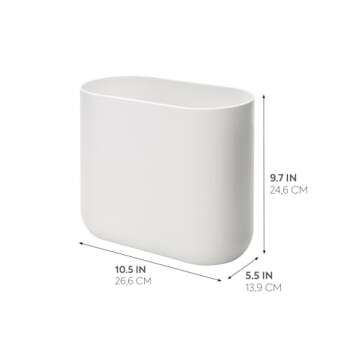 iDesign Slim Oval Plastic Waste Basket The Cade Collection, 10.56” x 5.5” x 9.77”, White