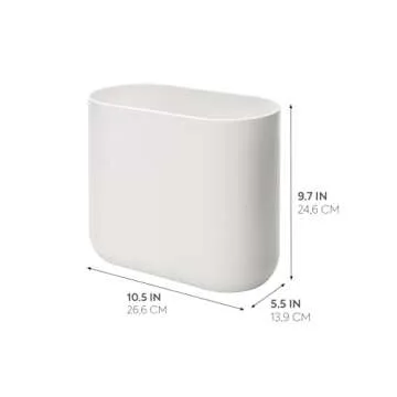 iDesign Slim Oval Plastic Waste Basket The Cade Collection, 10.56” x 5.5” x 9.77”, White