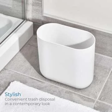 iDesign Slim Oval Plastic Waste Basket The Cade Collection, 10.56” x 5.5” x 9.77”, White