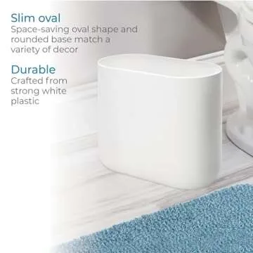 iDesign Slim Oval Plastic Waste Basket The Cade Collection, 10.56” x 5.5” x 9.77”, White