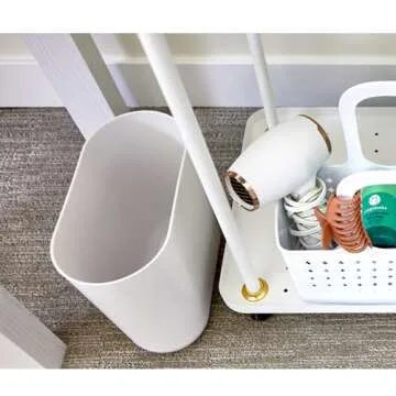 iDesign Slim Oval Plastic Waste Basket The Cade Collection, 10.56” x 5.5” x 9.77”, White