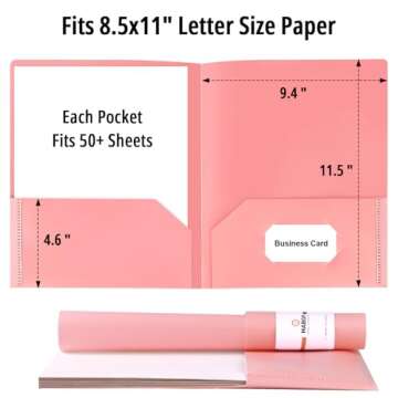 18 Pack Colored File Folders with Pockets and Business Card Holder, Pastel Decorative Pocket Folders for Documents, Cute Plastic Folders for Filing Cabinet, School, Office, Resume Portfolio