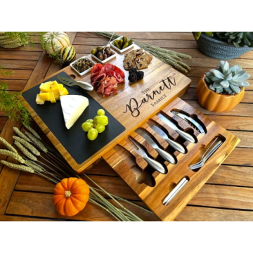 Personalized Charcuterie Board Set/19pcs Cheese Board And Knife Set, Realtor Closing gift, Custom Ch...
