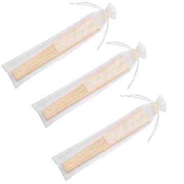 SL crafts 50pcs Paper Hand Fan with Organza Bags Bamboo Handheld Folding Fans DIY Decorative Wedding Party Favors (Cream)