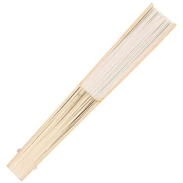 SL crafts 50pcs Paper Hand Fan with Organza Bags Bamboo Handheld Folding Fans DIY Decorative Wedding Party Favors (Cream)