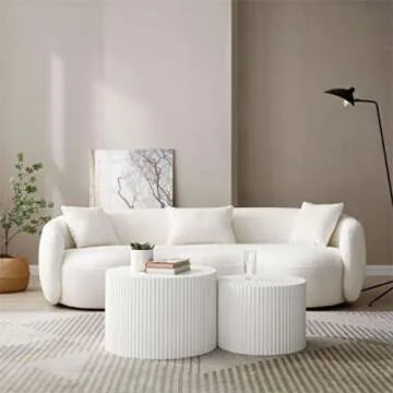 KEVINSPACE Round Coffee Table Set of 2 Nesting Coffee Table Modern for Living Room, Round End Table Set, Wooden Circle Side Table No Need Assembly Accent Furniture for Bedroom Balcony Lounge White