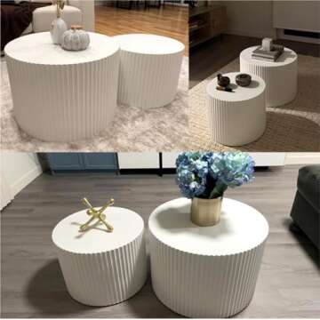 KEVINSPACE Round Coffee Table Set of 2 Nesting Coffee Table Modern for Living Room, Round End Table Set, Wooden Circle Side Table No Need Assembly Accent Furniture for Bedroom Balcony Lounge White