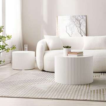 KEVINSPACE Round Coffee Table Set of 2 Nesting Coffee Table Modern for Living Room, Round End Table Set, Wooden Circle Side Table No Need Assembly Accent Furniture for Bedroom Balcony Lounge White