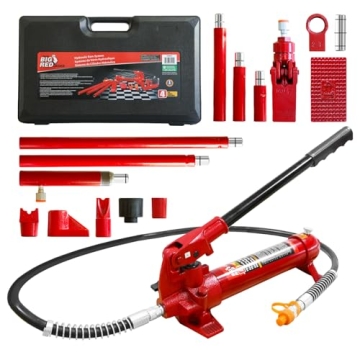 BIG RED Portable 4 Ton Hydraulic Ram Kit - Auto Body Repair 17-Pcs Tool Set with Carrying Case