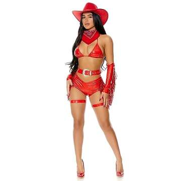 Forplay Women's Shiny Vinyl Cowgirl Costume Red Outfit