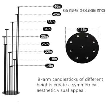 Fullvaseer Black 9 Arm Floor Candle Holder Candelabra for Home Decor, Weddings, Dinner Parties Formal Events(Candle Excluded)