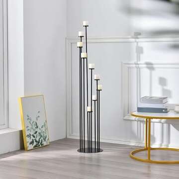 Fullvaseer Black 9 Arm Floor Candle Holder Candelabra for Home Decor, Weddings, Dinner Parties Formal Events(Candle Excluded)