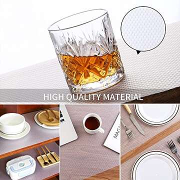 Shelf Liner Non-Adhesive 17.4" X 120 Inch Transparent Cabinets Liner, Double Sided Non-Slip Drawer Liners for Glass Shelves, Kitchen Storage,Pantry Cupboard,Refrigerator