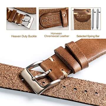 hemsut h Men's Watch Bands, Horween Leather Watch Strap, 22mm Quick Release Vintage Watch Replacement Straps