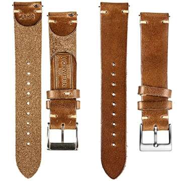 hemsut h Men's Watch Bands, Horween Leather Watch Strap, 22mm Quick Release Vintage Watch Replacement Straps