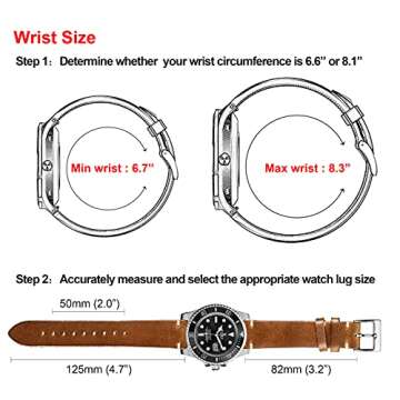 hemsut h Men's Watch Bands, Horween Leather Watch Strap, 22mm Quick Release Vintage Watch Replacement Straps