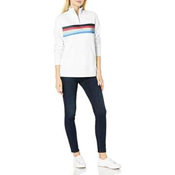 Amazon Essentials Women's Long-Sleeve Fleece Quarter-Zip Top (Available in Plus Size), Red White Placed Stripe, XX-Large