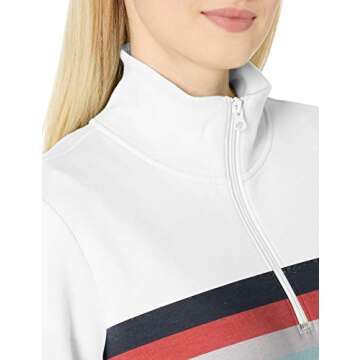 Amazon Essentials Women's Long-Sleeve Fleece Quarter-Zip Top (Available in Plus Size), Red White Placed Stripe, XX-Large