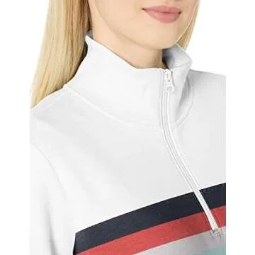 Amazon Essentials Women's Long-Sleeve Fleece Quarter-Zip Top (Available in Plus Size), Red White Placed Stripe, XX-Large