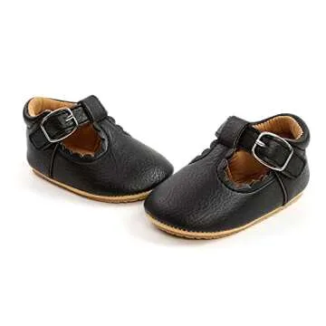 SOFMUO Baby Girl Mary Jane Flats Shoes Non Slip Soft Sole Infant Toddler First Walker Wedding Princess Dress Crib Shoes(A0/Black,0-6 Months