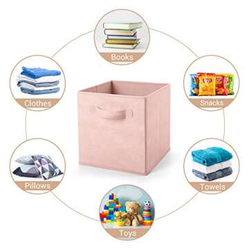 MaidMAX Fabric Storage Bins 10.5×10.5×11, Foldable Cloth Cube Storage Bins for Home Bedroom Closet Drawers Organizer, Pink, Set of 6