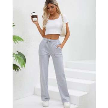 DAOAO Women’s Sweatpants Wide Straight Leg Pants High Waist with Pocket Grey XXL