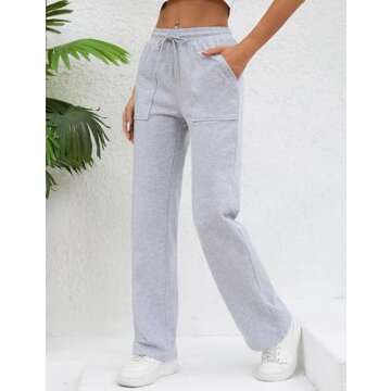 DAOAO Women’s Sweatpants Wide Straight Leg Pants High Waist with Pocket Grey XXL