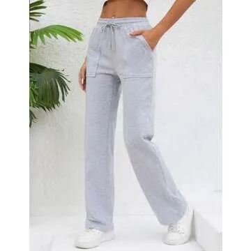 DAOAO Women’s Sweatpants Wide Straight Leg Pants High Waist with Pocket Grey XXL