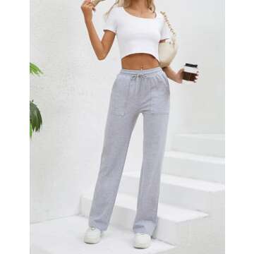 DAOAO Women’s Sweatpants Wide Straight Leg Pants High Waist with Pocket Grey XXL