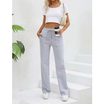 DAOAO Women’s Sweatpants Wide Straight Leg Pants High Waist with Pocket Grey XXL