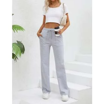 DAOAO Women’s Sweatpants Wide Straight Leg Pants High Waist with Pocket Grey XXL