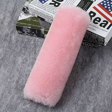 ROYAGO Soft Genuine Sheepskin Wool Auto Seat Belt Cover Seatbelt Shoulder Pad for a More Comfortable Driving, Compatible with All Cars(Pink)