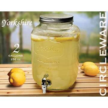Circleware 06900 Sun Tea Mason Jar Glass Beverage Dispenser with Metal Lid Glassware For Water, Juice, Beer, Wine, Liquor, Kombucha Iced Punch and Best Cold Drinks, Classic, Yorkshire Huge 2 Gallon