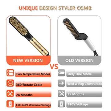 TFS Heated Beard Straightener Brush - 2 In 1 Grooming Tool