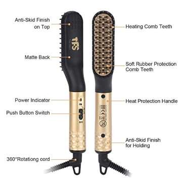 TFS Heated Beard Straightener Brush - 2 In 1 Grooming Tool
