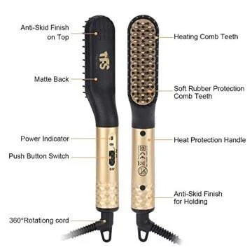 TFS Heated Beard Straightener Brush - 2 In 1 Grooming Tool