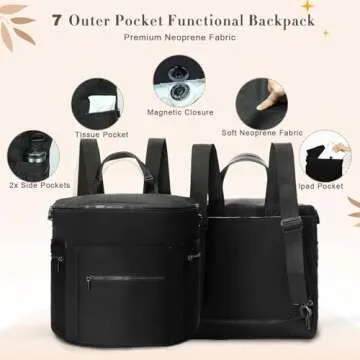 miss fong Neoprene Diaper Bag - Baby Diaper Bag,Large Capacity Neoprene Backpack with Changing Pad Travel Diaper Backpack Tote Backpack with 16 Pockets for Mom & Dad