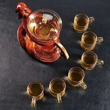 Glass Kungfu Teapot Set Tea maker with Infuser Semi Automatic Tea Set with 6 Small Cups (Red)