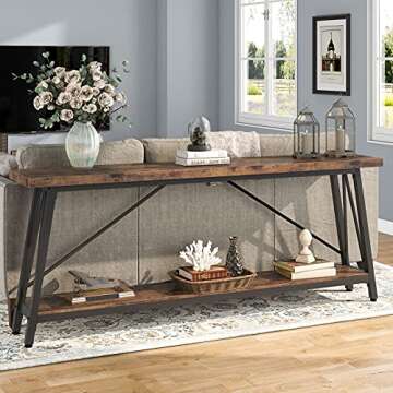 Tribesigns 70.9 Inches Extra Long Sofa Table Behind Couch, Industrial Entry Console Table for Hallway, Entryway & Living Room, Dark Brown