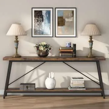 Tribesigns 70.9 Inches Extra Long Sofa Table Behind Couch, Industrial Entry Console Table for Hallway, Entryway & Living Room, Dark Brown