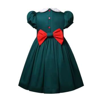 Maoluo Vintage Girl Christmas Winter Red Smocked Dress Size 2 3 4 5 6 8 10 12 Years Toddler Kids Birthday Smock Clothes