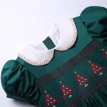 Maoluo Vintage Girl Christmas Winter Red Smocked Dress Size 2 3 4 5 6 8 10 12 Years Toddler Kids Birthday Smock Clothes