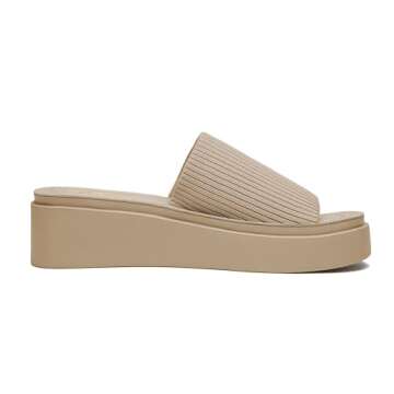 Athlefit Women's Slip On Platform Sandals Comfortable Open Toe Flatform Chunky Taupe Sandals Size 8