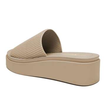 Athlefit Women's Slip On Platform Sandals Comfortable Open Toe Flatform Chunky Taupe Sandals Size 8