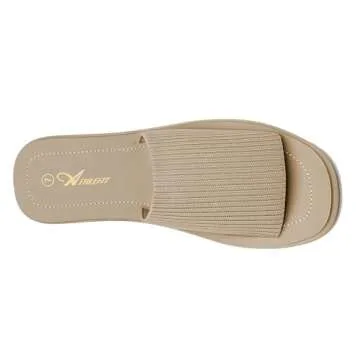 Athlefit Women's Slip On Platform Sandals Comfortable Open Toe Flatform Chunky Taupe Sandals Size 8