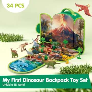 COCO&Friends Dinosaur Toys for Kids 3-5 - Portable Dinosaur Backpack Play Set with Foldable 3D Mat f...